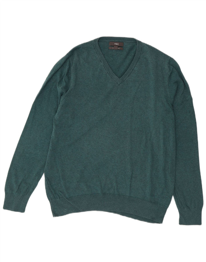 Marks & Spencer Herre V-hals sweater Stor blå bomuld