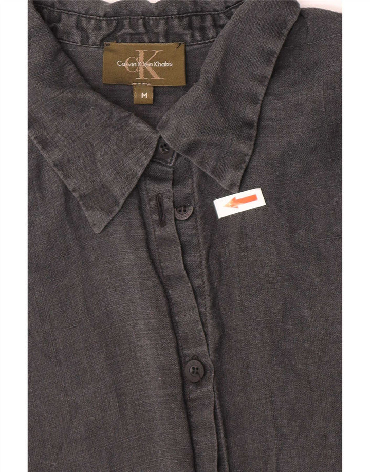 Calvin Klein Kvinder Khakis Shirt UK 12 Medium Grey Linen