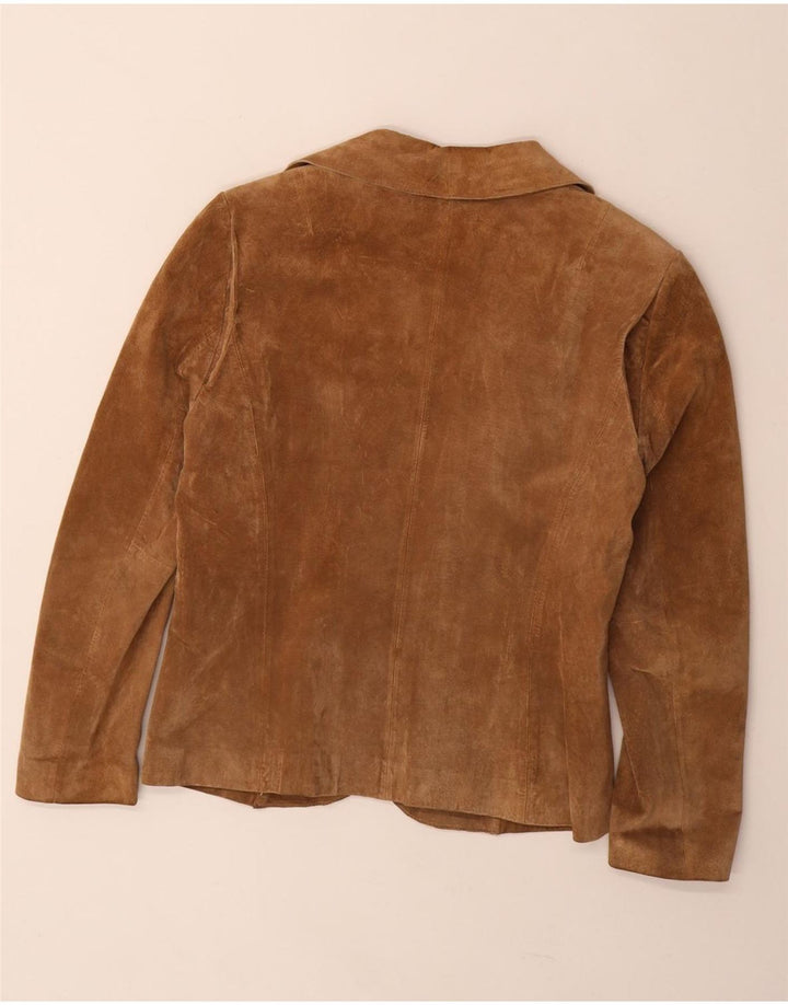 Cortefiel Dame 5-knaps ruskindsblazerjakke UK 14 medium brunt læder