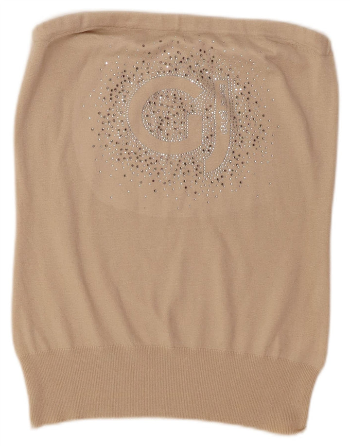 Gaudi Womens Crop Graphic Strapless Top UK 14 Large Beige Polyester