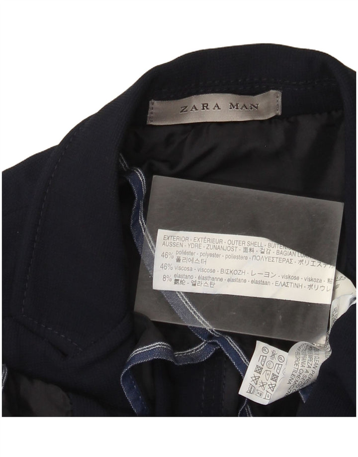 Zara Herre 2-knaps blazerjakke UK 36 Small Navy Blue Polyester