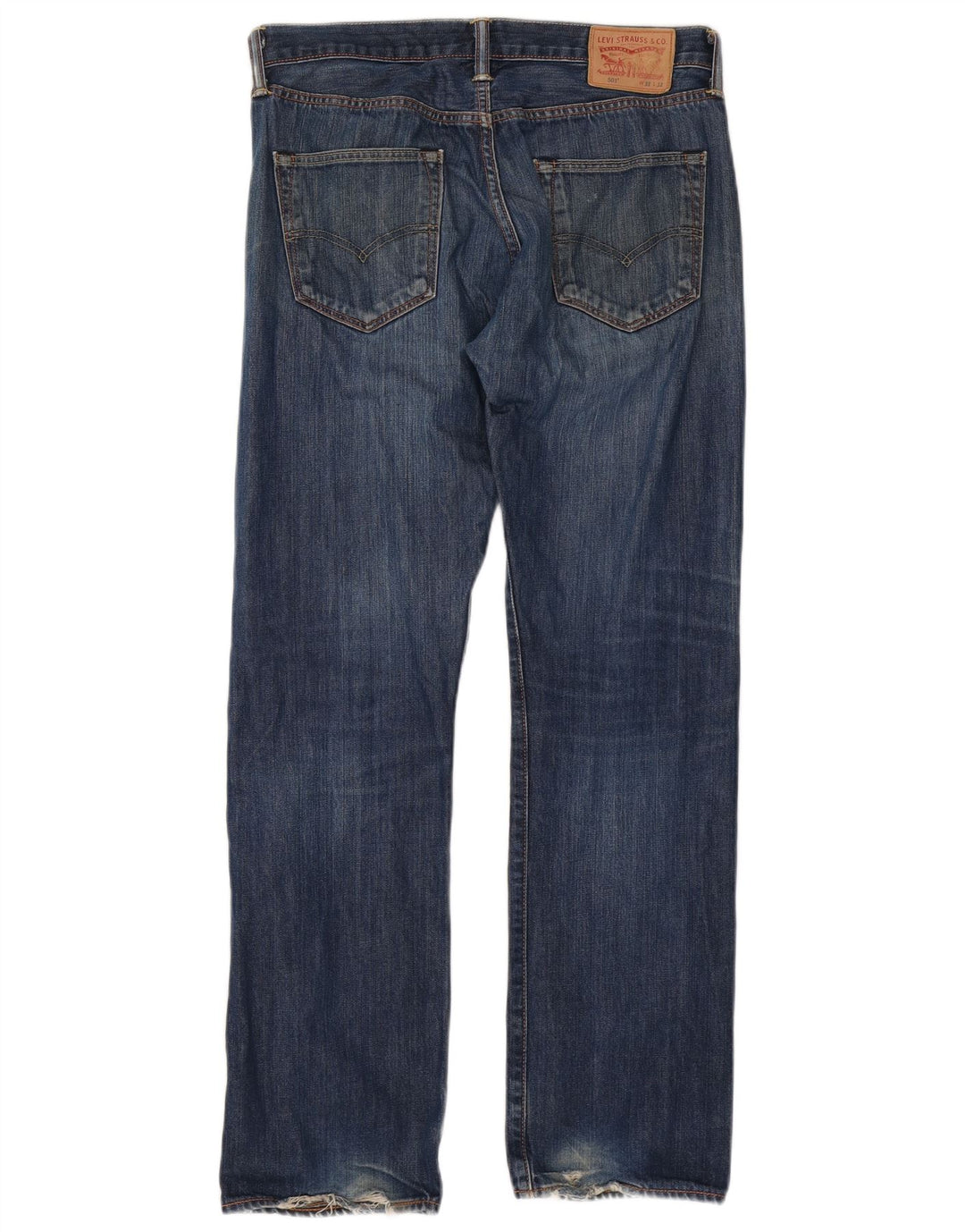 Levi's Herre 501 Distressed Straight Jeans W32 L32 Blå Bomuld
