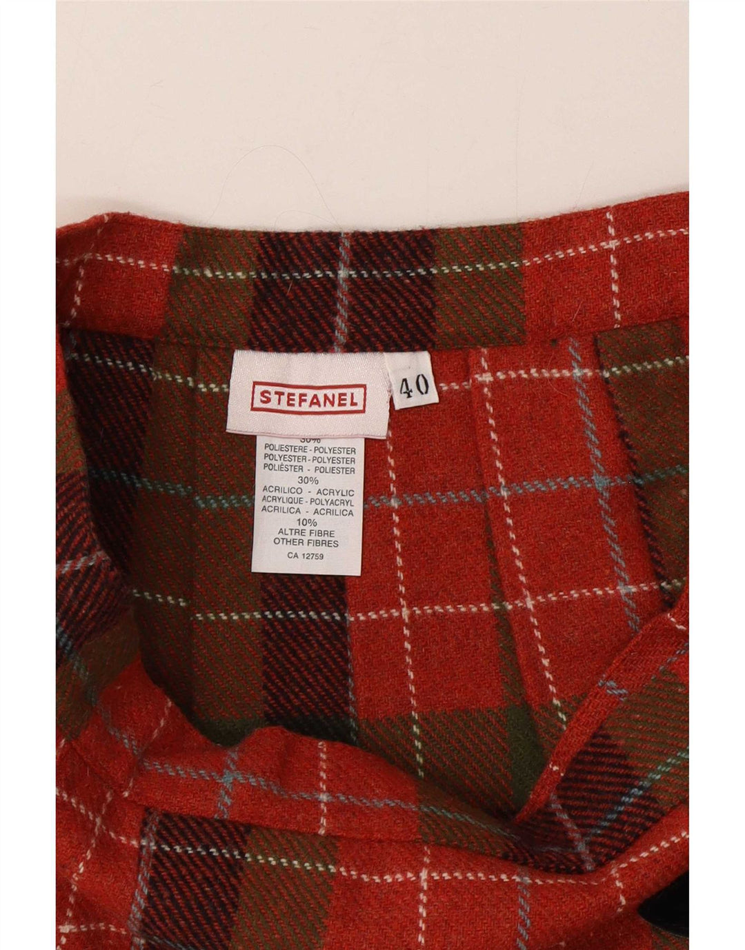 Stefanel Dame Mini Wrap Nederdel IT 40 Small W26 rødternet polyester