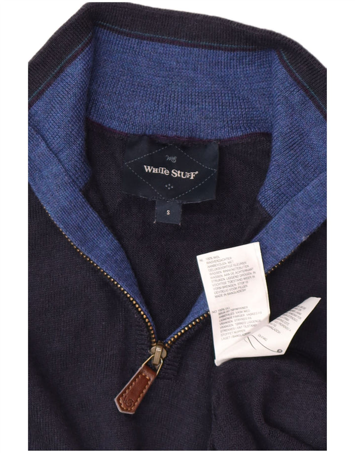 White Stuff Herre Zip Neck Jumper Sweater Small Navy Blue Wool