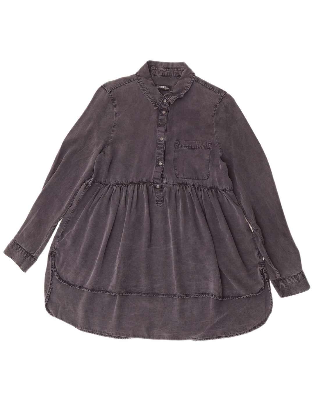 Zara Dame Langærmet Denim Tunika Top UK 10 Lille Sort Lyocell