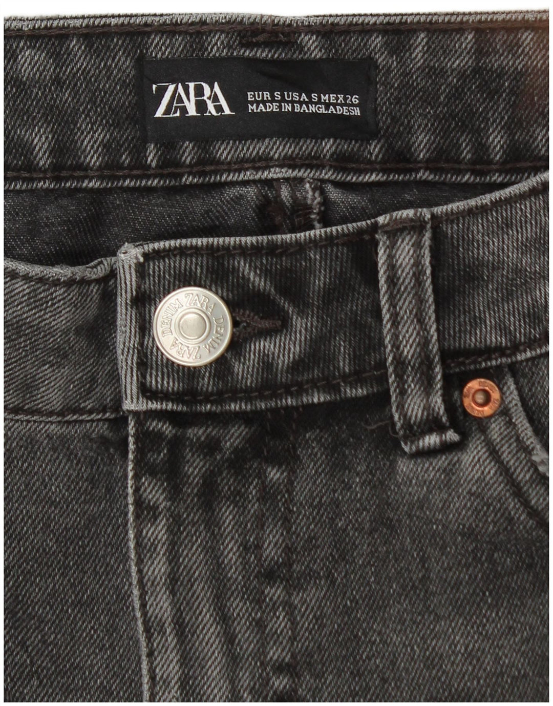 Zara Dame Mini Denim Nederdel Lille W26 Sort Bomuld