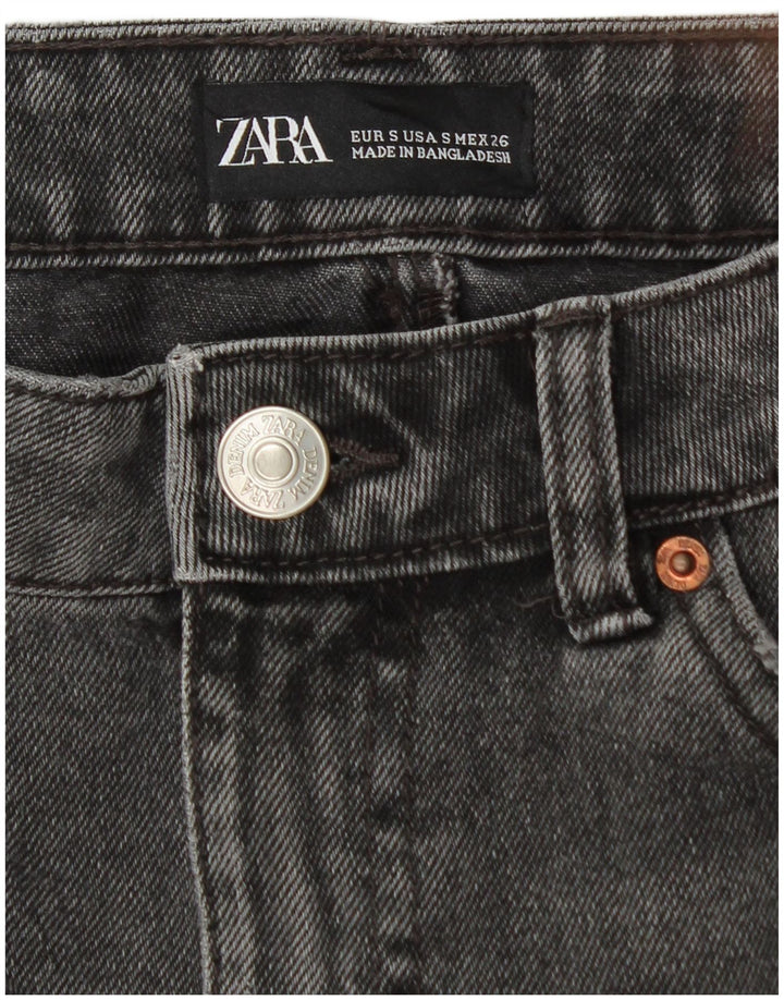 Zara Dame Mini Denim Nederdel Lille W26 Sort Bomuld