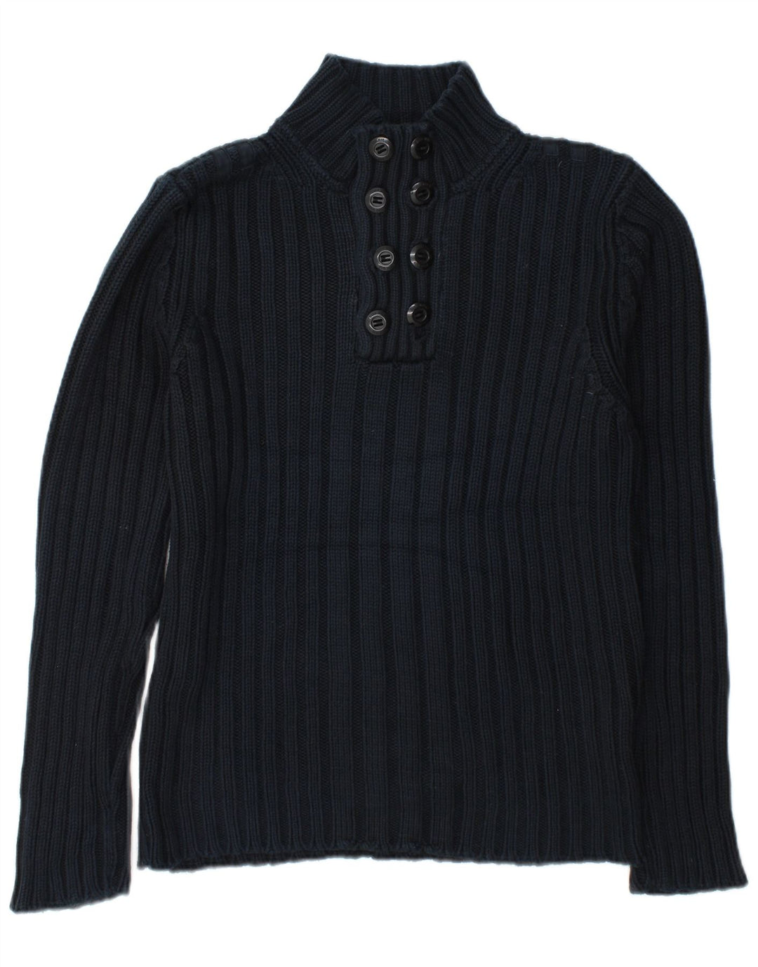 Zara Herre Button Neck Jumper Sweater Stor Marineblå Bomuld