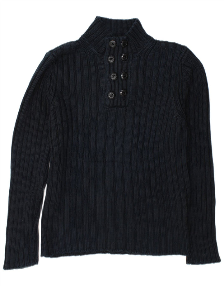 Zara Herre Button Neck Jumper Sweater Stor Marineblå Bomuld