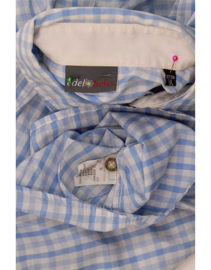 Vintage herreskjorte str. 37 38 Small Blue Gingham Cotton