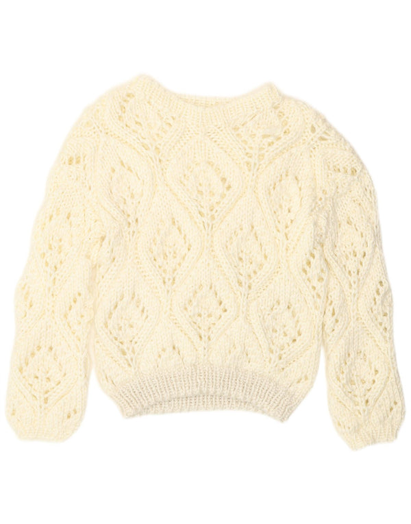 Vintage Dame se Gennem Boat Neck Jumper Sweater UK 12 Medium Off White