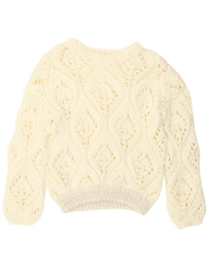 Vintage Dame se Gennem Boat Neck Jumper Sweater UK 12 Medium Off White