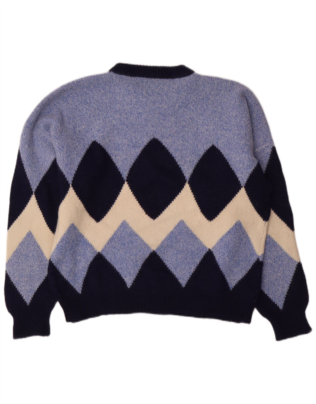 Vintage Herre Crew Neck Jumper Sweater Small Blue Argyle/Diamond