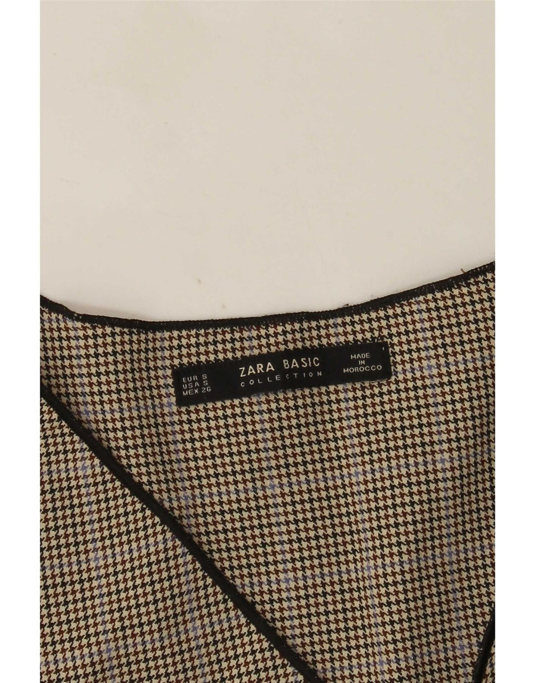 Zara Dame Langærmet Bluse Top UK 10 Small Grey Houndstooth