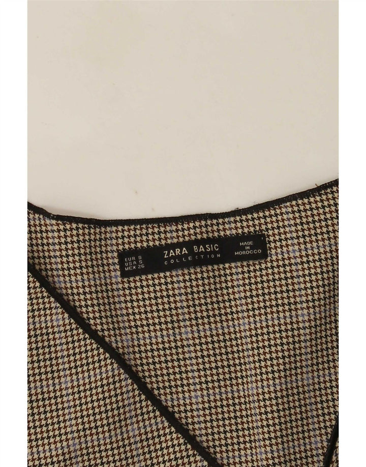Zara Dame Langærmet Bluse Top UK 10 Small Grey Houndstooth