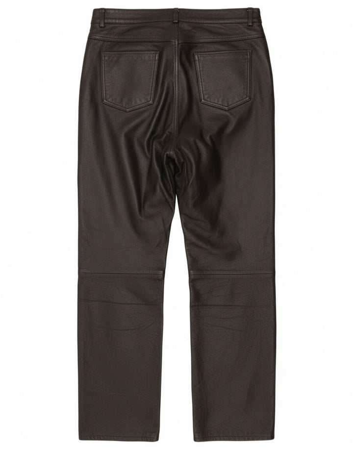 Vintage lige læderbukser til kvinder IT 46 Large W34 L30 sort læder