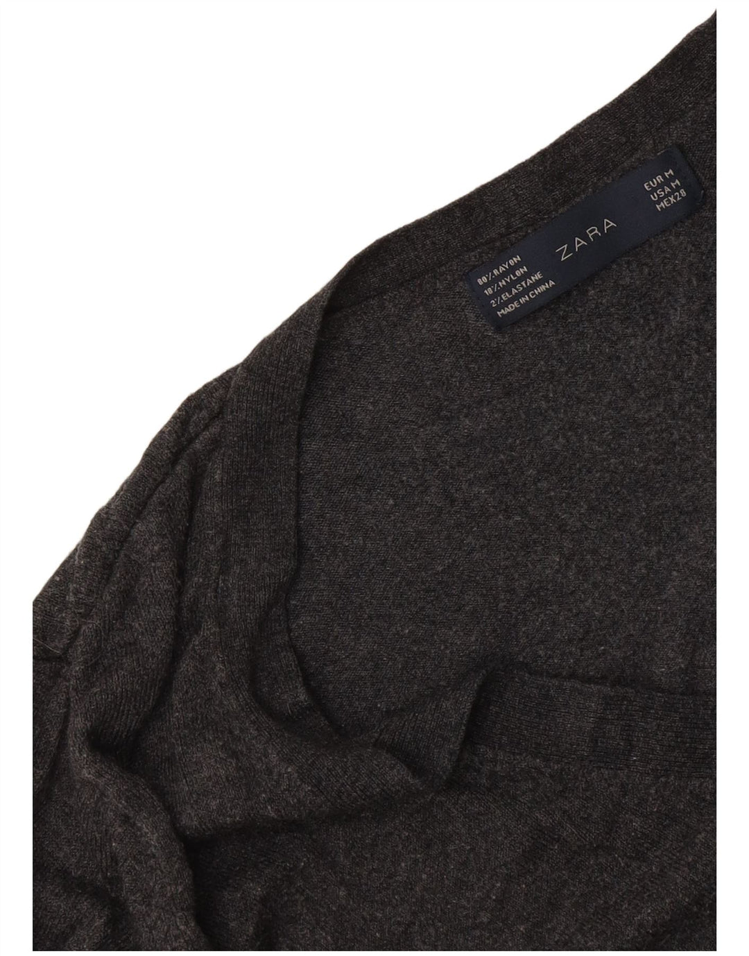 Zara Dame V-hals sweater UK 12 Medium Grey Flecked Rayon