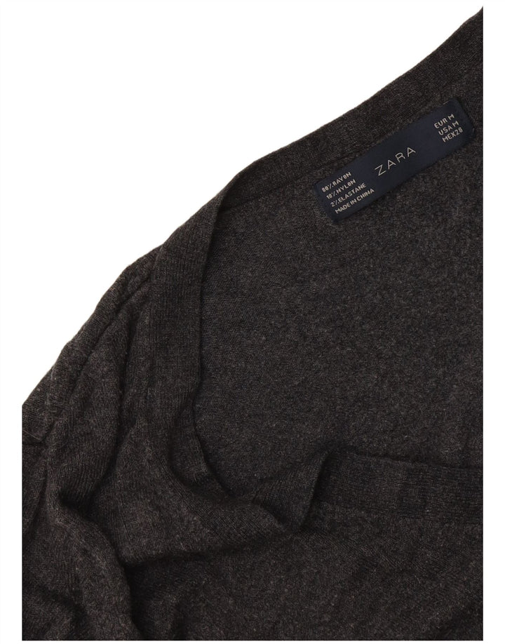 Zara Dame V-hals sweater UK 12 Medium Grey Flecked Rayon