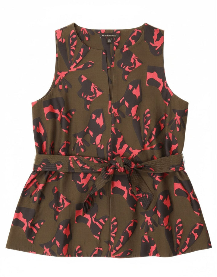 BANANREPUBLIK Kvinder abstrakt mønster bluse Top UK 14 Medium Khaki