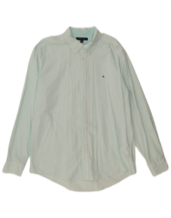 TOMMY HILFIGER Herreskjorte XL turkis nålestribet bomuld