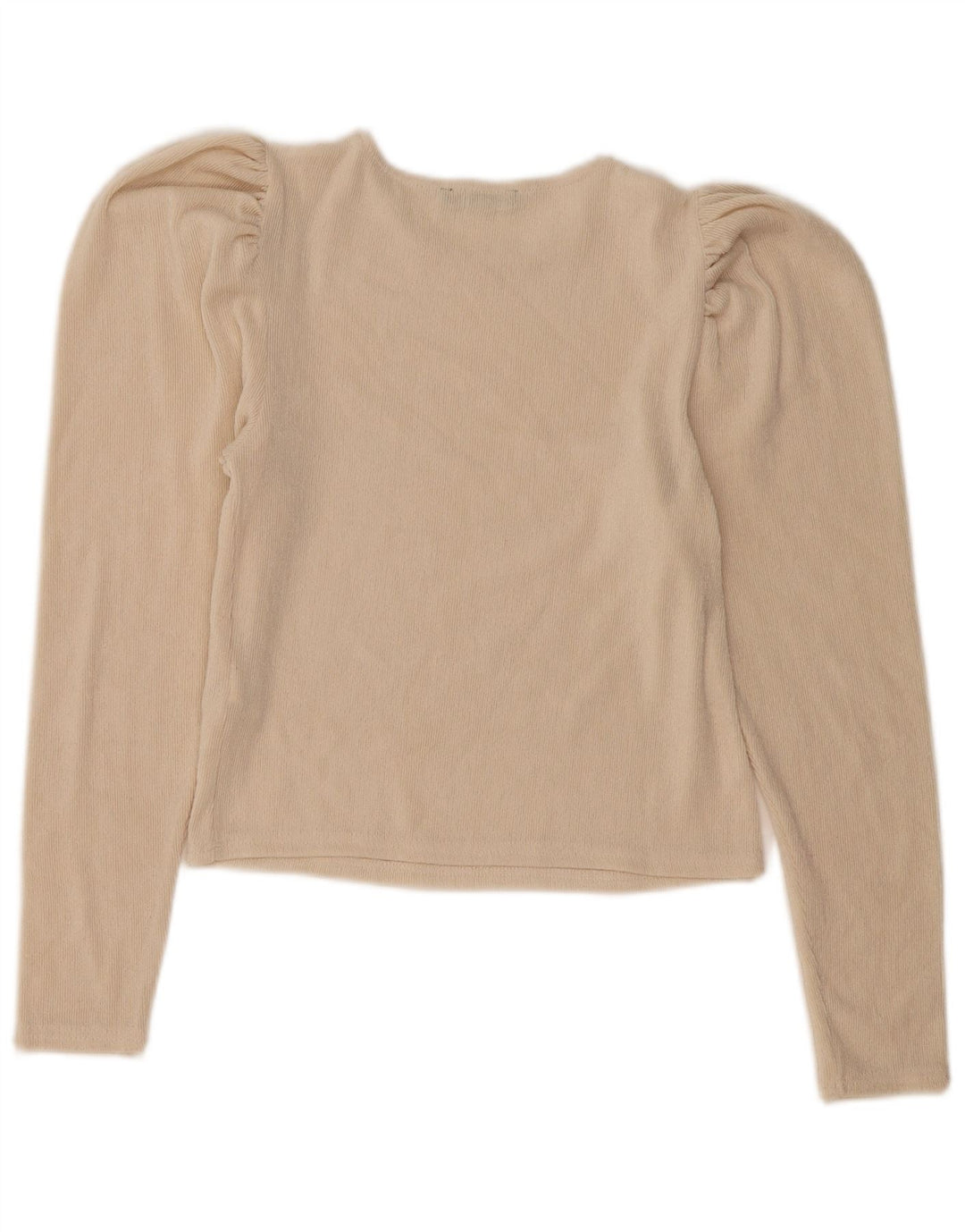 Zara Womens Crop Langærmet Bluse Top UK 10 Small Beige Polyester