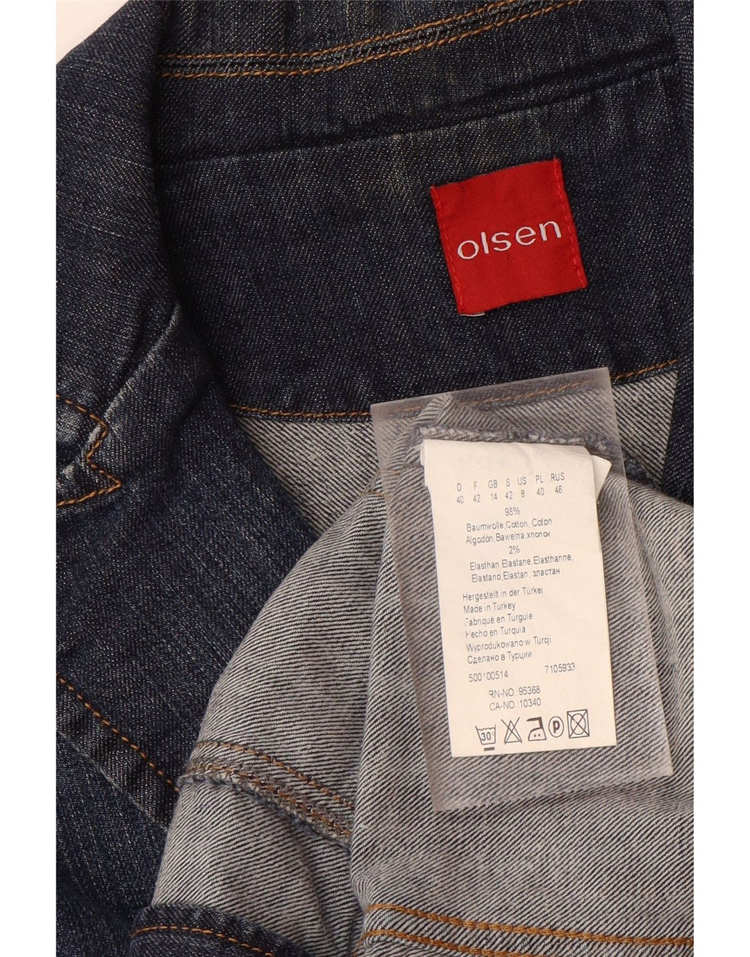 OLSEN Dame 2 Button Denim Blazer Jacket UK 14 Medium Blue Bomuld