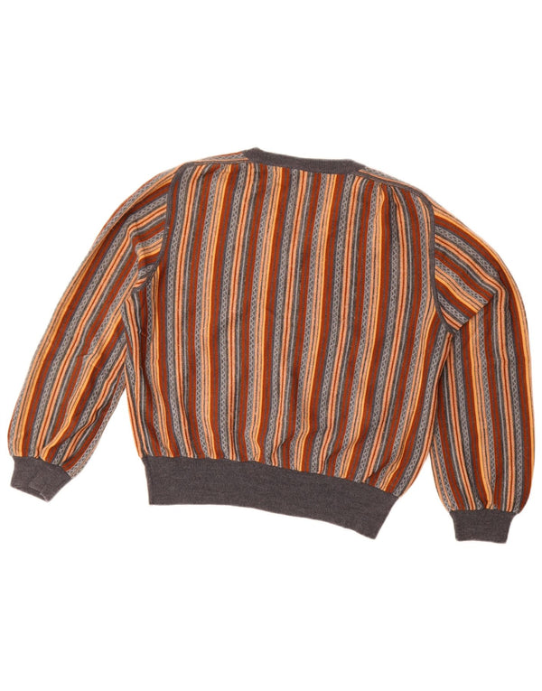 Vintage dame V-hals sweater UK 18 XL flerfarvet stribet