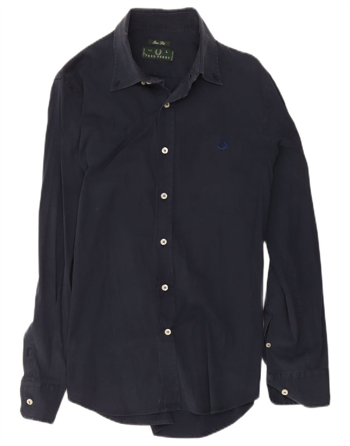 Fred Perry Herre Slim Fit skjorte Stor marineblå bomuld