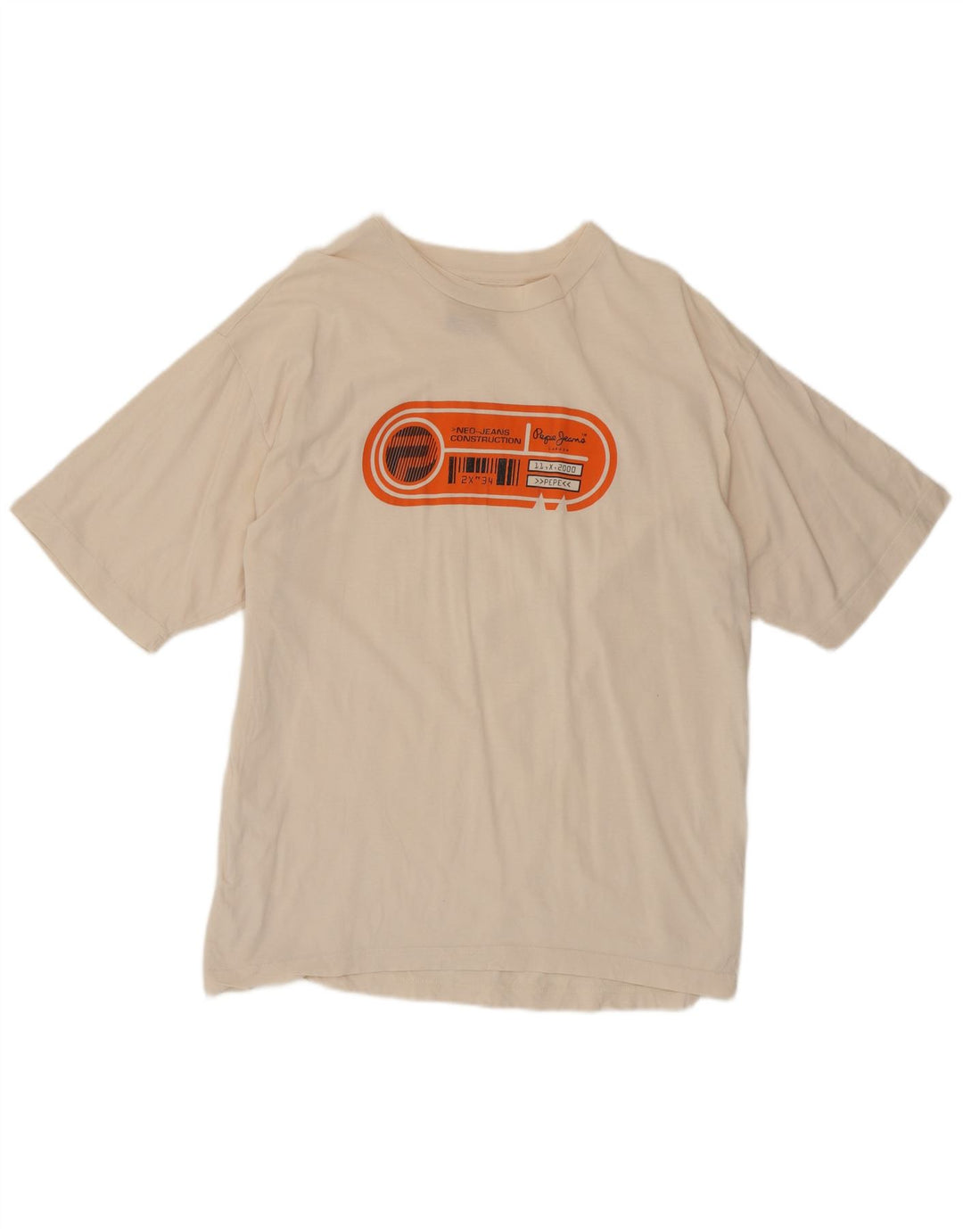PEPE Jeans Herre grafisk T-shirt Top Medium Off White Bomuld