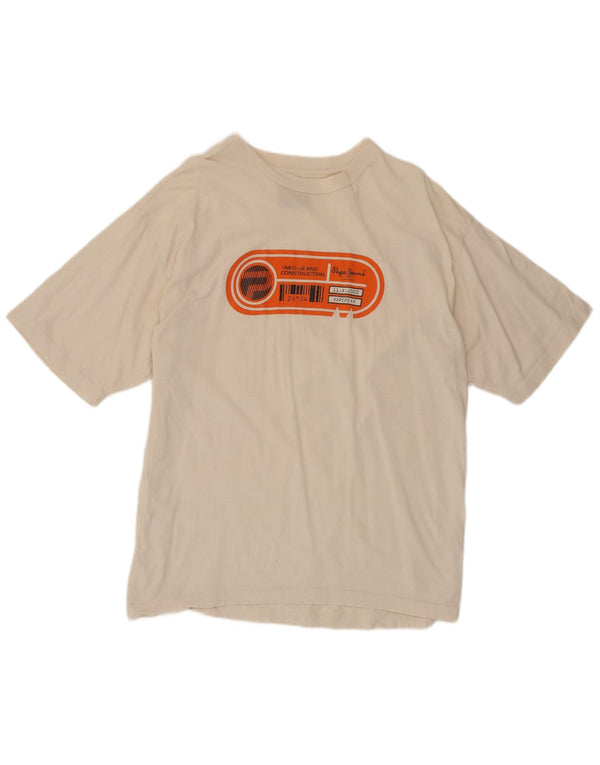 PEPE Jeans Herre grafisk T-shirt Top Medium Off White Bomuld