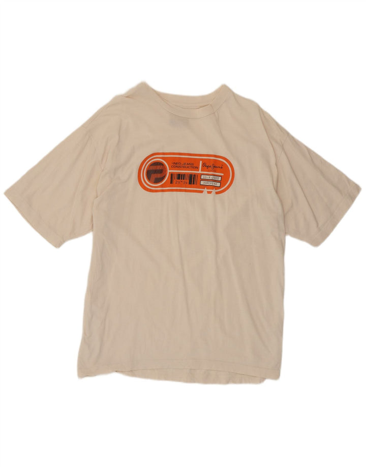 PEPE Jeans Herre grafisk T-shirt Top Medium Off White Bomuld