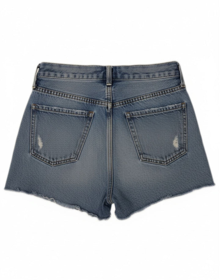 Zara Womens Distressed Denim Shorts EU 34 2XS W24 Blå