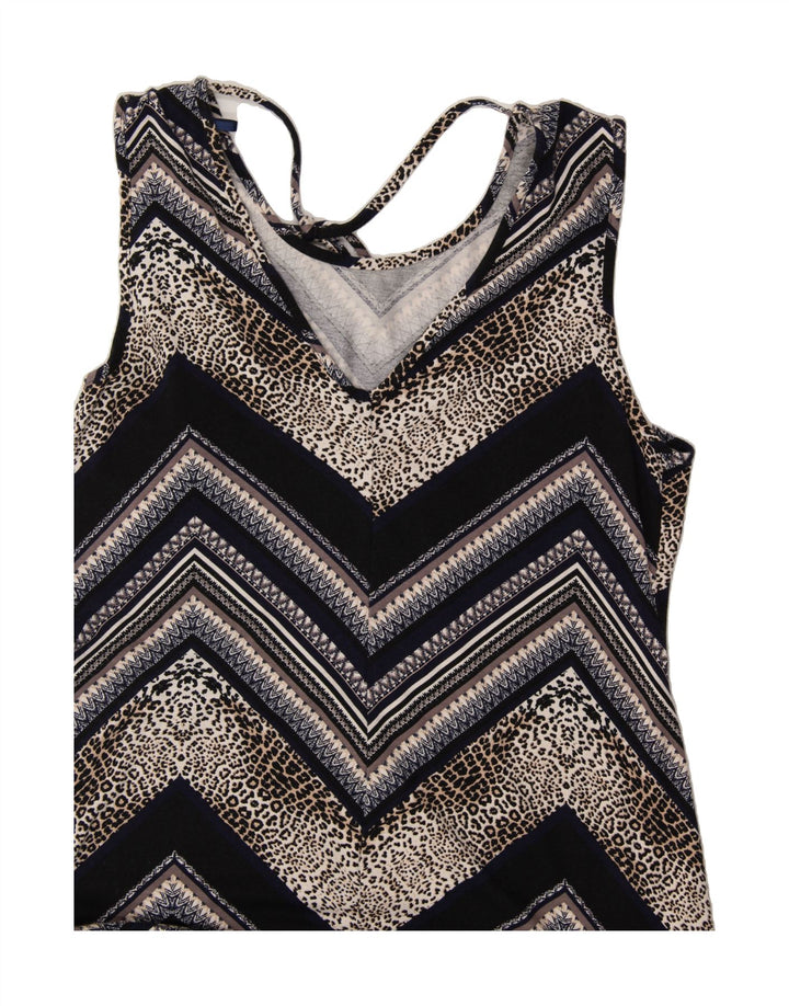 WALLIS Womens Sleeveless A-Line Dress UK 14 Medium  Black Chevron Viscose Vintage Wallis and Second-Hand Wallis from Messina Hembry 