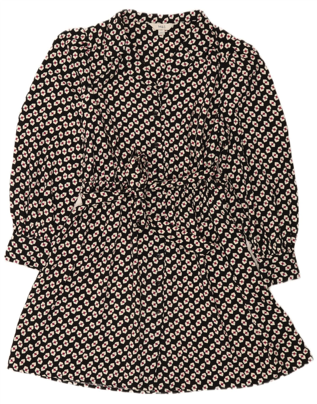 Marks & Spencer skjortekjole til kvinder UK 14 Stor sort geometrisk polyester