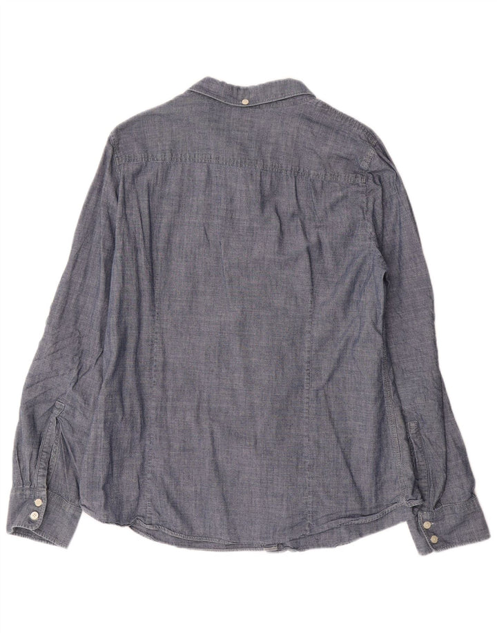 J. CREW Dame denim skjorte UK 18 XL Navy Blue Bomuld