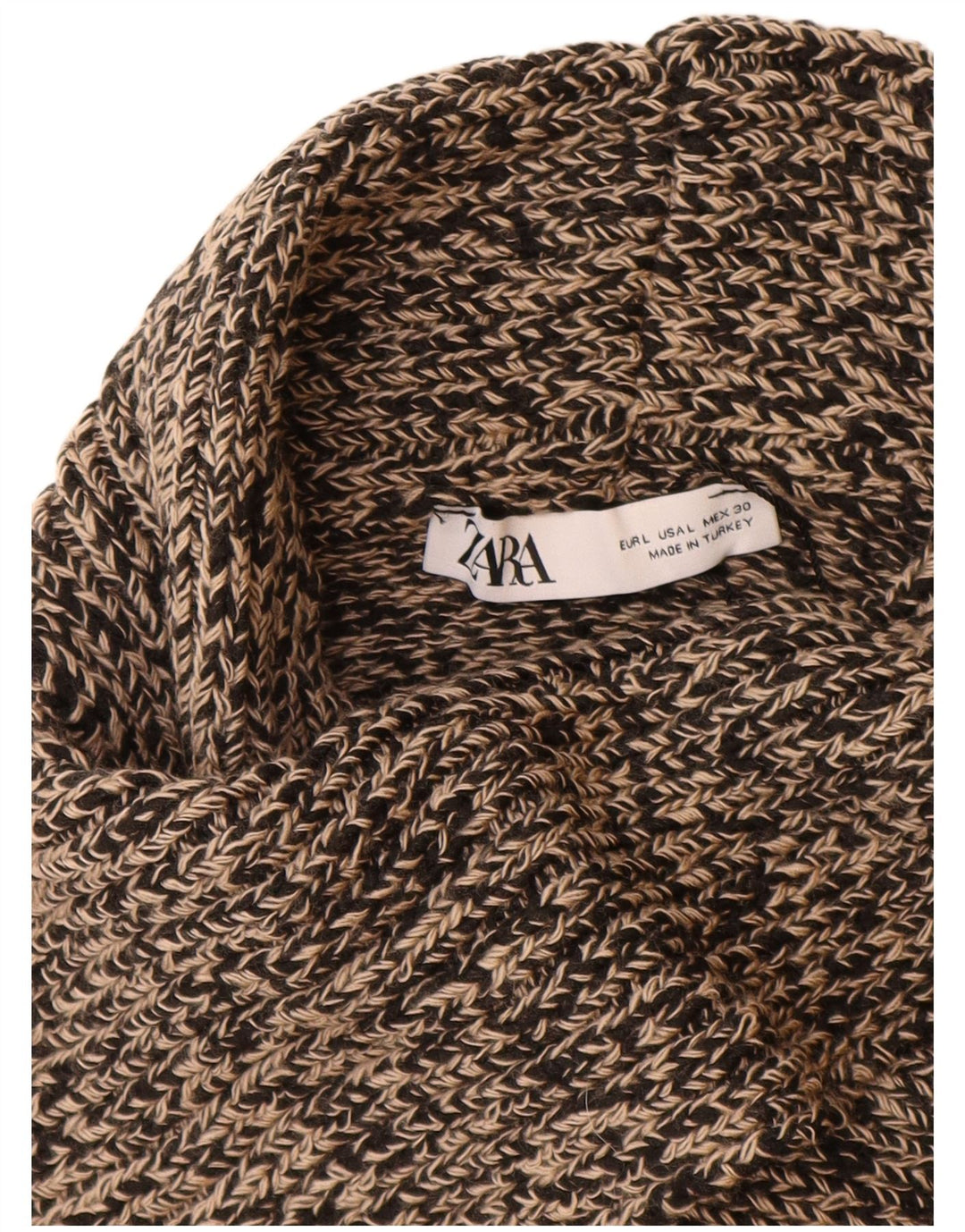 ZARA Dame Turtle Neck Jumper Sweater UK 16 Large Beige Flecked Acryl