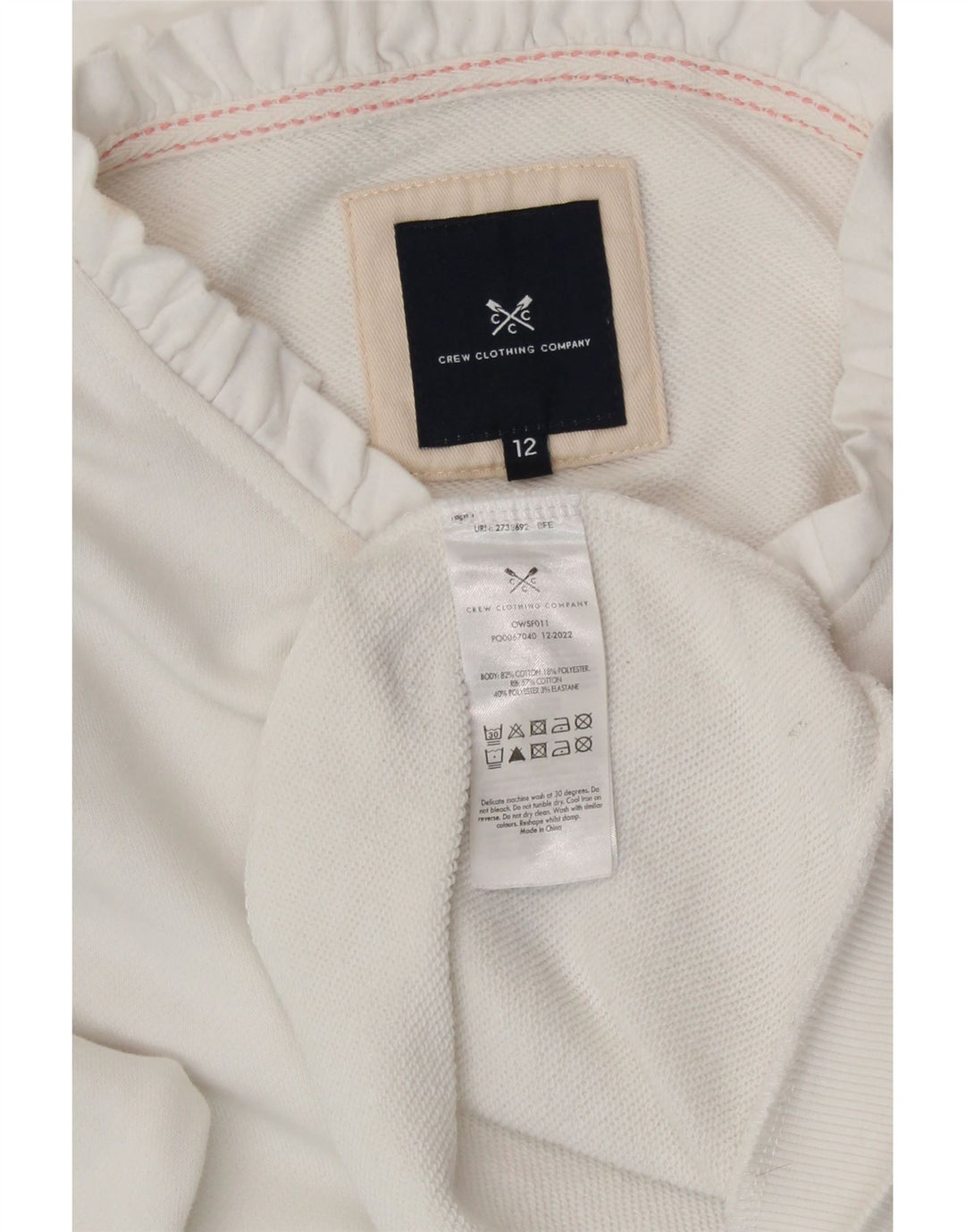 CREW TØJ Dame Sweatshirt Jumper UK 12 Medium Hvid Bomuld