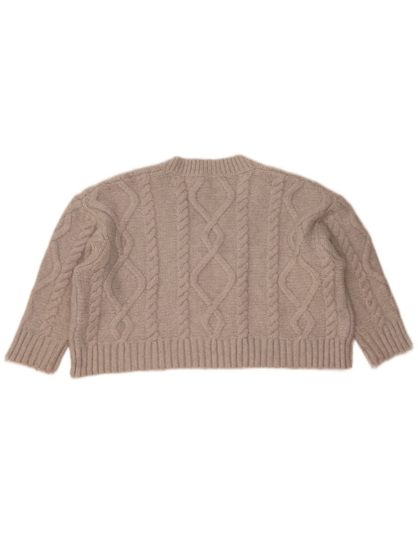 Zara Womens Crop Oversized V-hals sweater UK 10 Small Grå Akryl