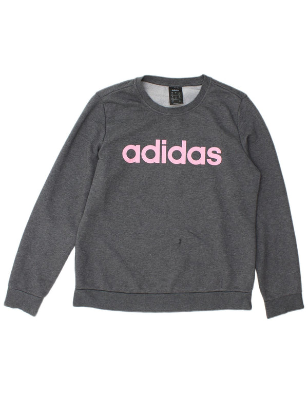 Adidas Graphic Sweatshirt Jumper UK 12/14 Medium Grey Bomuld
