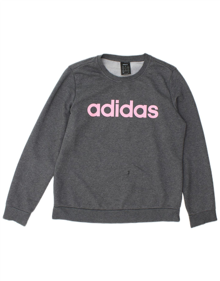Adidas Graphic Sweatshirt Jumper UK 12/14 Medium Grey Bomuld
