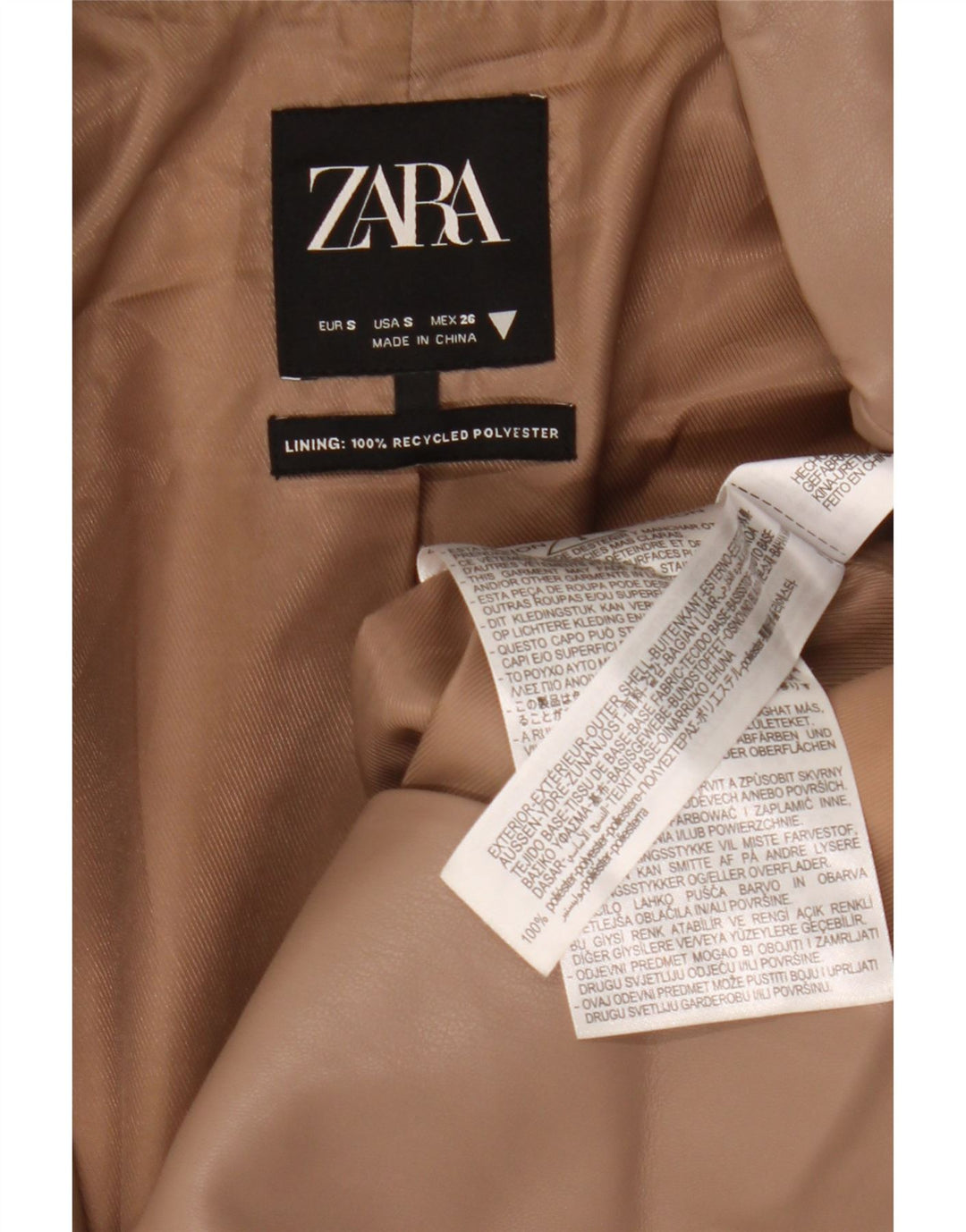 Zara Dame 2-knaps imiteret læder blazerjakke UK 10 Small Beige Polyester