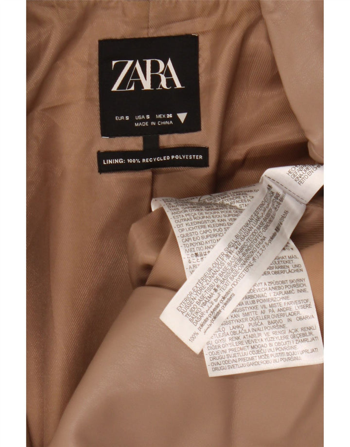 Zara Dame 2-knaps imiteret læder blazerjakke UK 10 Small Beige Polyester