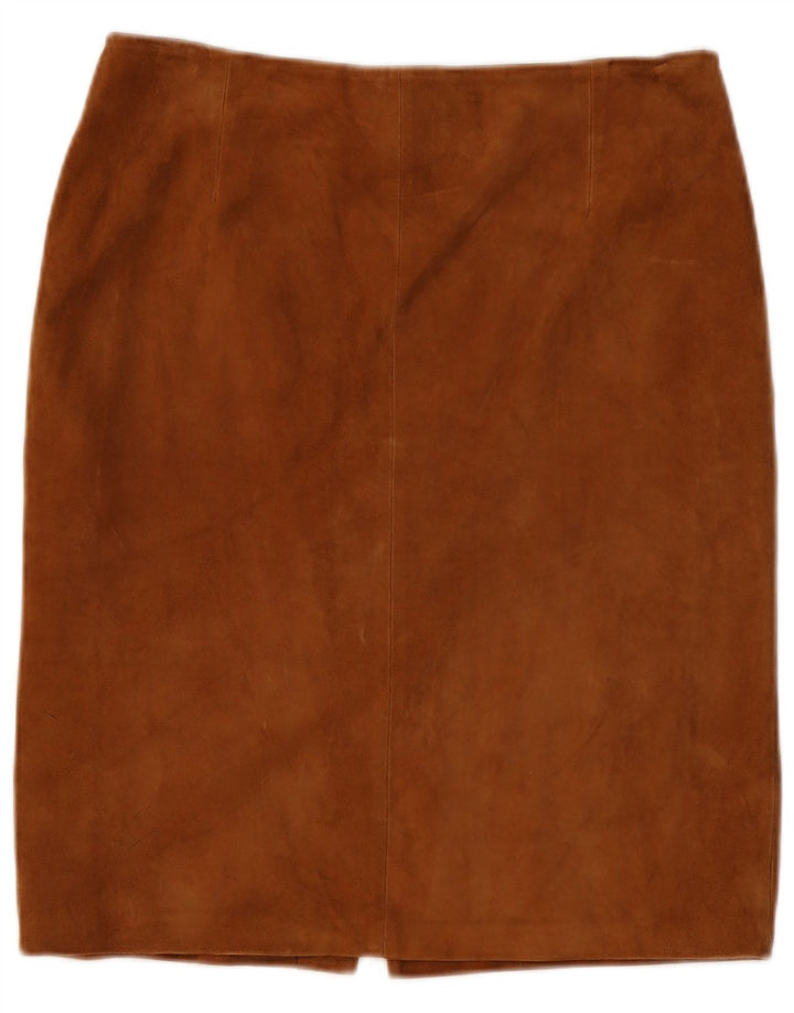 Vintage lige nederdel i ruskind til kvinder W29 medium brun