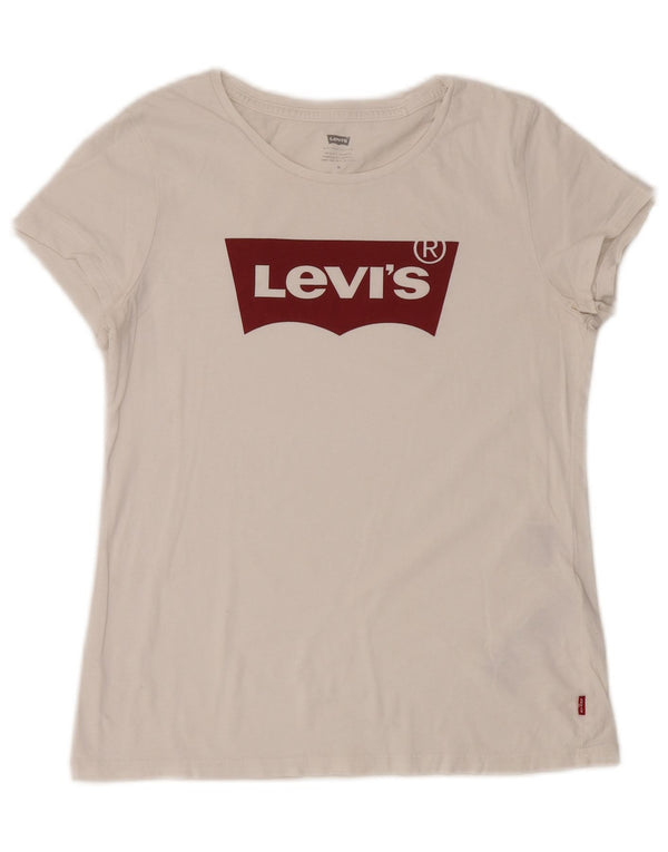 Levi's Dame Grafisk T-Shirt Top UK 14 Medium Hvid Bomuld