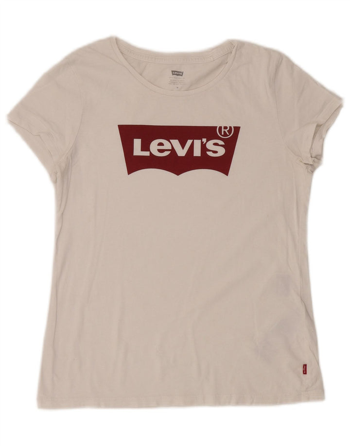 Levi's Dame Grafisk T-Shirt Top UK 14 Medium Hvid Bomuld