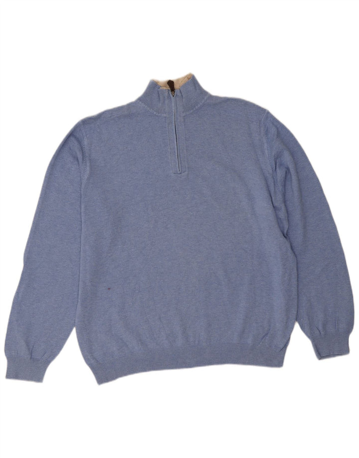 Massimo Dutti Herre Zip Neck Jumper Sweater XL Blå Bomuld