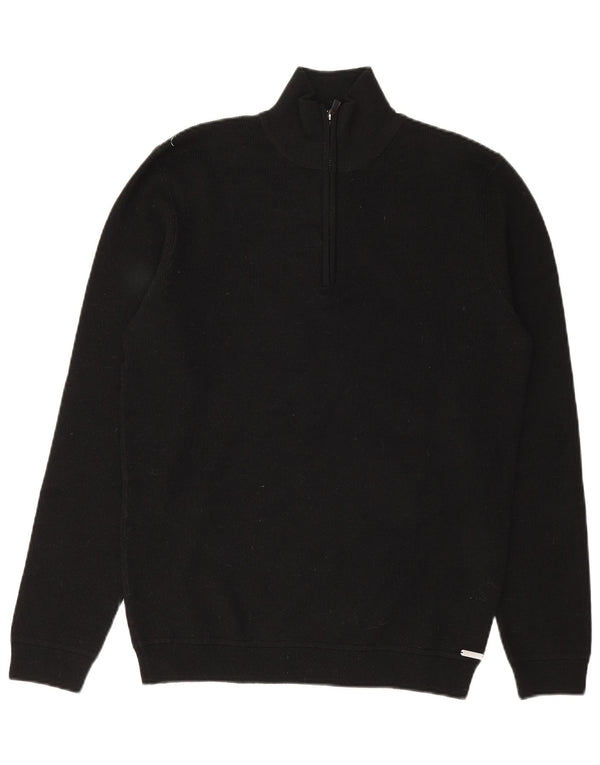 Superdry Mens Zip Neck Jumper Sweater Medium Black Merino Wool
