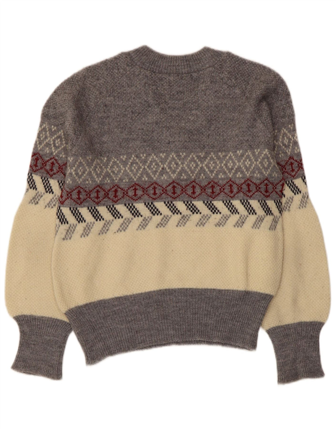 Vintage Dame V-hals sweater UK 10 Small Grey Argyle/Diamond
