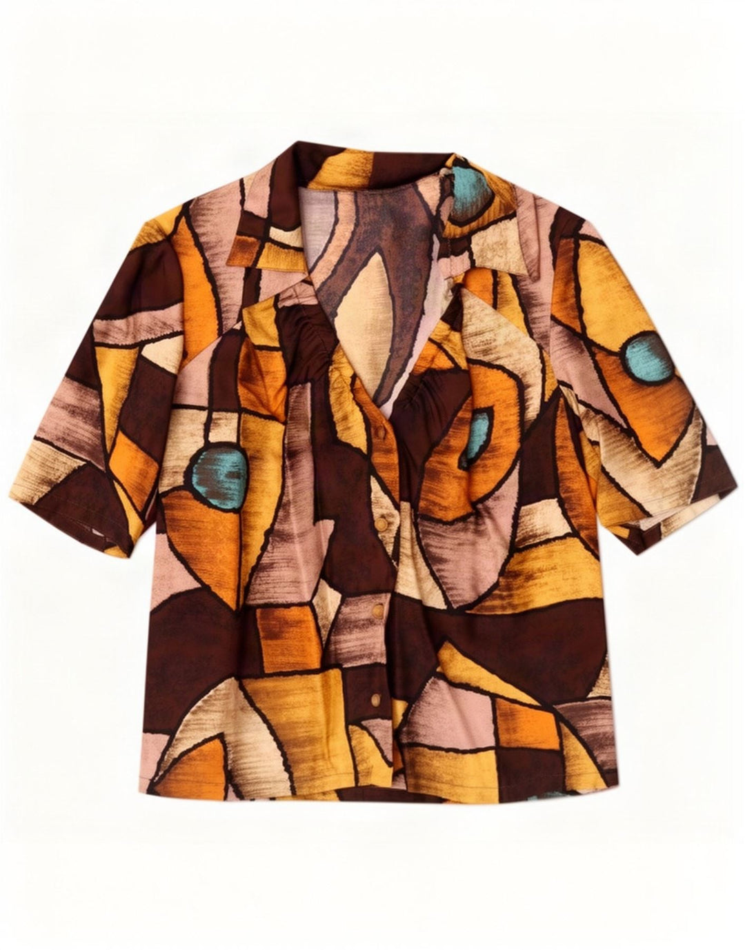 Vintage dameskjorte bluse UK 14 Medium Flerfarvet Geometrisk