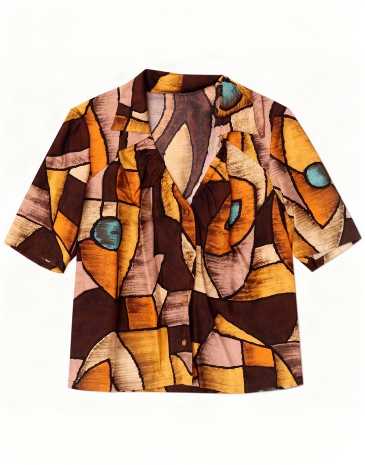 Vintage dameskjorte bluse UK 14 Medium Flerfarvet Geometrisk